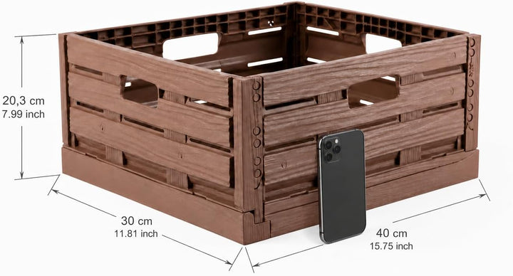 Bestlivings Stabile Faltbox 2er Pack Holzdesign 40 x 30 x 16,3cm ( LxBxH ) Stapelbarer Faltbarer Ein