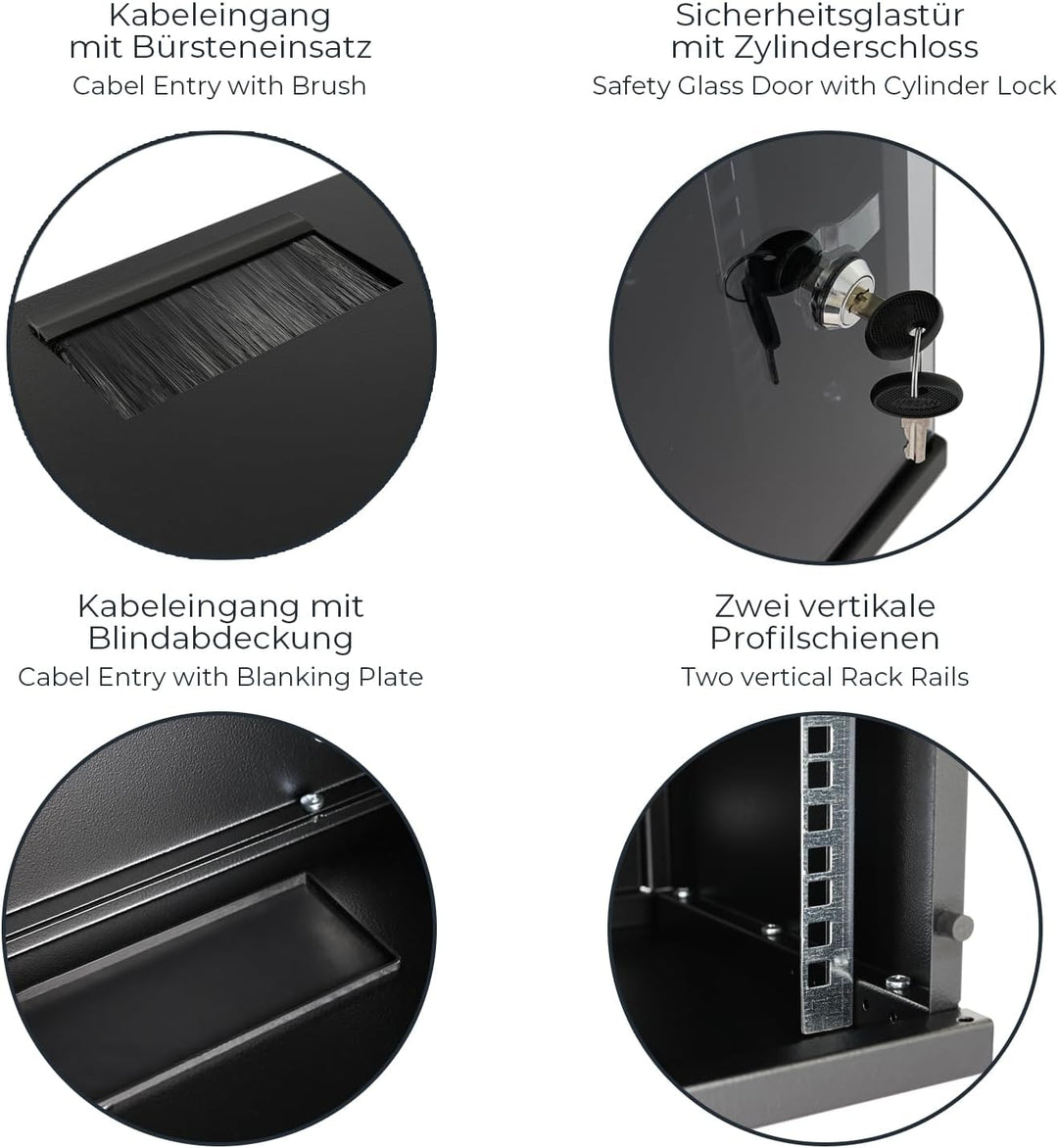 HMF 63406-02 Netzwerkschrank, Serverschrank 10 Zoll | 6 HE | 300 mm Tiefe | Voll montiert | Glastür