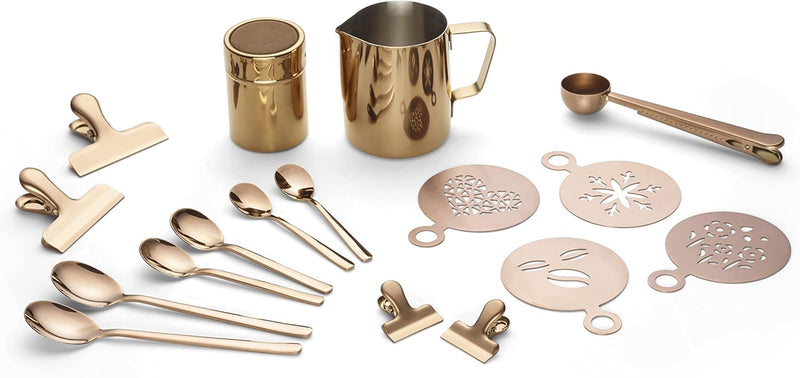 ECHTWERK Kaffeezubehör-Set, 23-tlg, Milchschaumkännchen 350 ml, Kakaostreuer, 4x Espresso-, 4x Cappu
