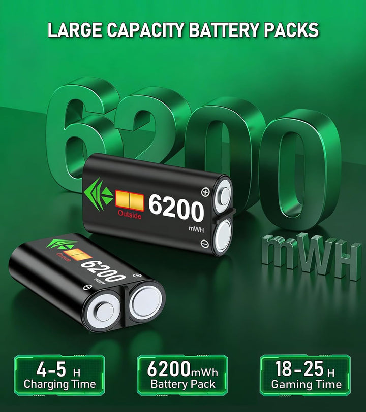 Controller-Ladestation mit 2 x 2550 mAh wiederaufladbaren Akkus für Xbox One/Series X|S Controller,