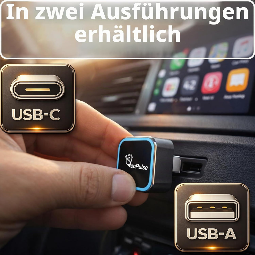 C-Pro USB-A Kabelloser CarPlay & Android Auto Adapter – Dual-Speicher (Ideal für Paare) – Zink-Gehäu