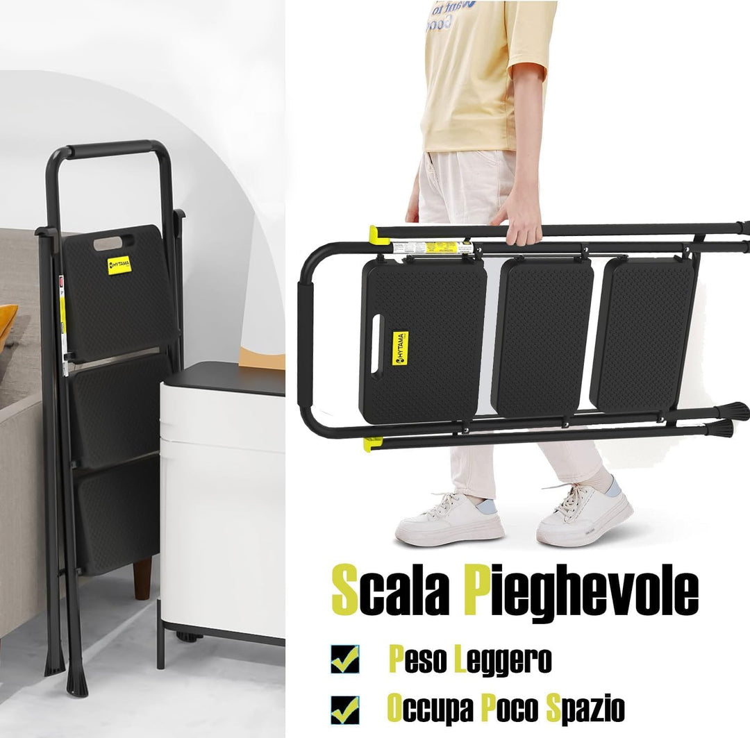 HYTAMA Klapphocker mit breitem, rutschfestem Pedal, robuste Stahlleiter, bequemer Griff, leicht, tra