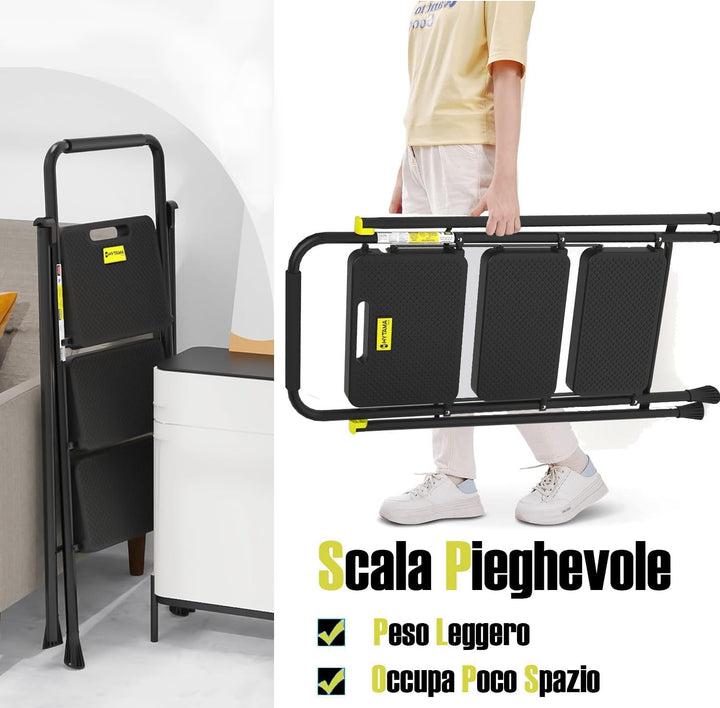 HYTAMA Klapphocker mit breitem, rutschfestem Pedal, robuste Stahlleiter, bequemer Griff, leicht, tra