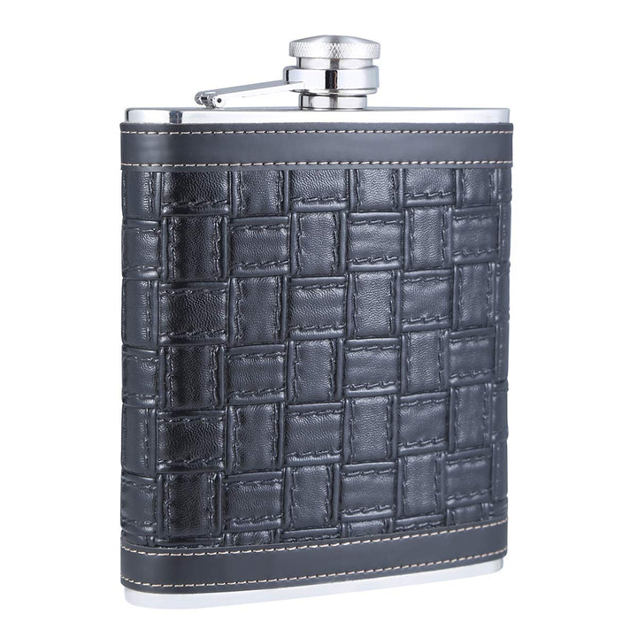TANEAXON Flachmann mit Lederumwicklung, Grosse Kapazität, quadratisch, 510 ml, Schwarz | Edelstahl,
