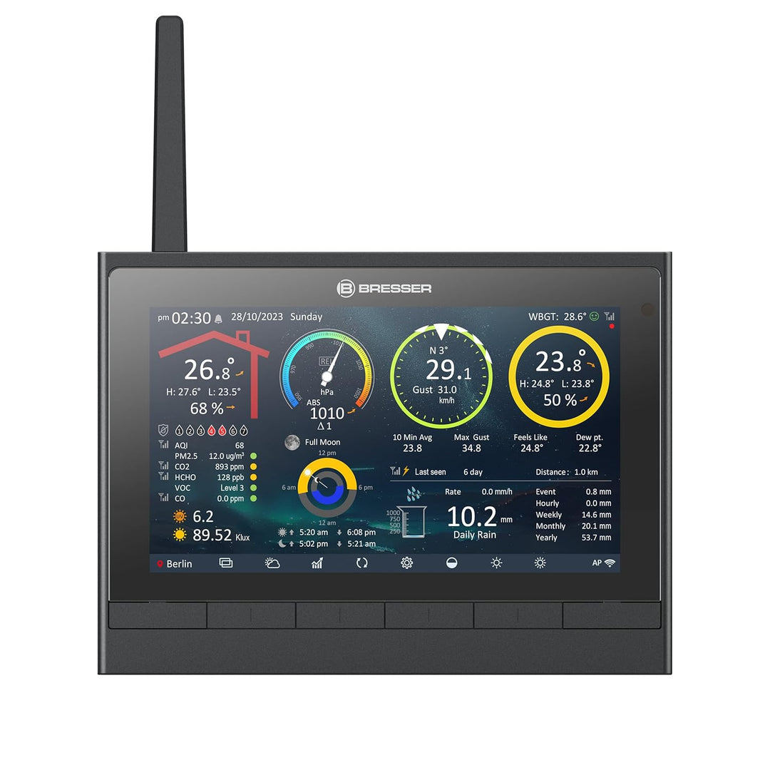 Bresser 9-in-1 MeteoChamp HD WLAN-Wetterstation mit solarbetriebenem Multisensor, Luftqualitätsanzei