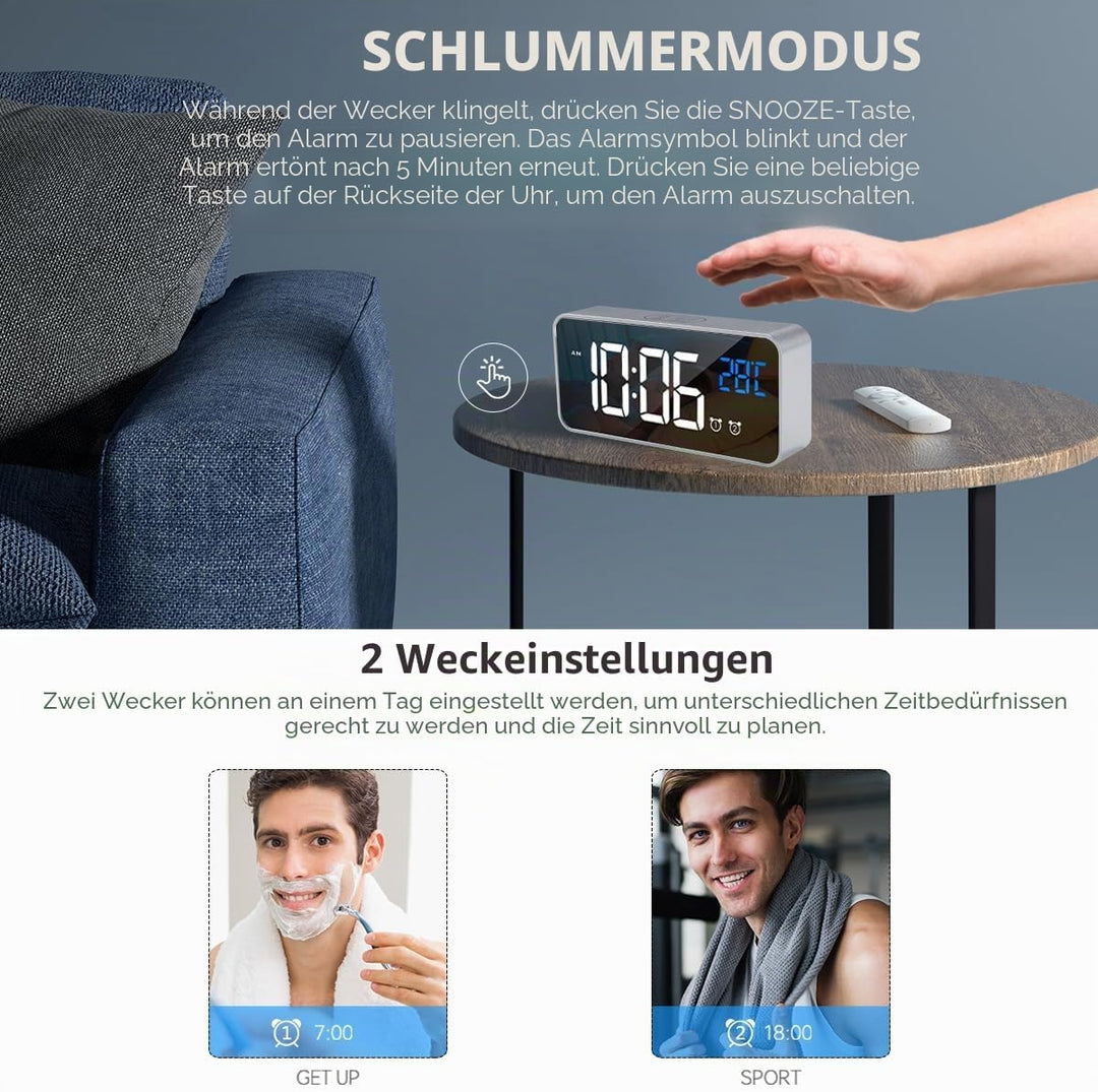 HOMVILLA Wecker, Wecker Digital mit Grosse LED Temperaturanzeige, Digitaler Wecker mit Dual Alarm, S