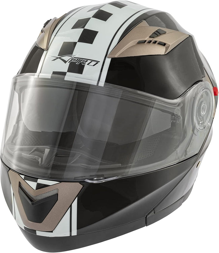 Motorradhelm Doppelvisier Klapphelm ECE 22 Genehmigt Grafik Schwarz S 55-56 cm ( S) Schwarz, 55-56 c