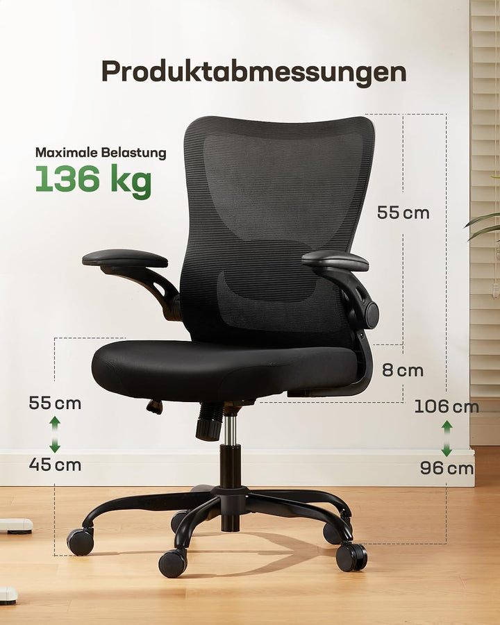 Marsail Bürostuhl Ergonomisch, Schreibtischstuhl mit 3D PU Armlehnen und Verstellbarer Lendenwirbels