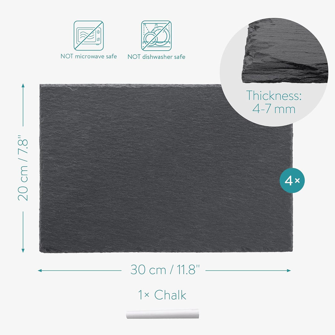 Navaris Schiefer Teller Platzset 4-teilig inkl. Kreide - 30x20cm Schieferplatten 4x Servierplatte fü