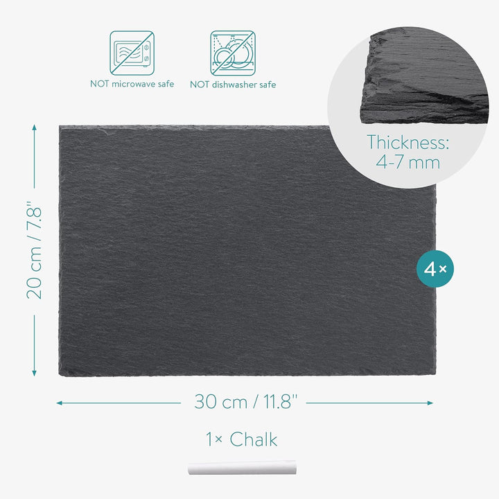 Navaris Schiefer Teller Platzset 4-teilig inkl. Kreide - 30x20cm Schieferplatten 4x Servierplatte fü
