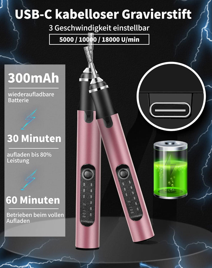Elektrische Gravierstift Multifunktionaler Gravierwerkzeugsatz, ZITFRI Mini Graviergerät mit Gravurz