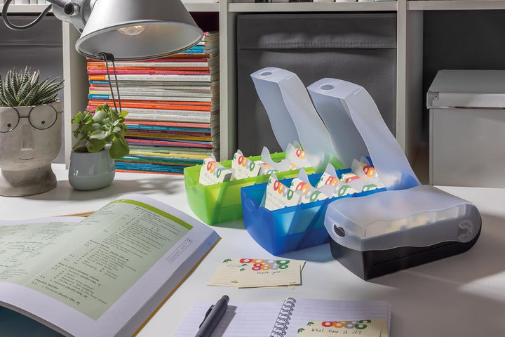 HAN Lernkarteibox CROCO, einfach Vokabeln lernen mit 5-Fächer-Lernsystem, DIN A8 Karteikasten für 50