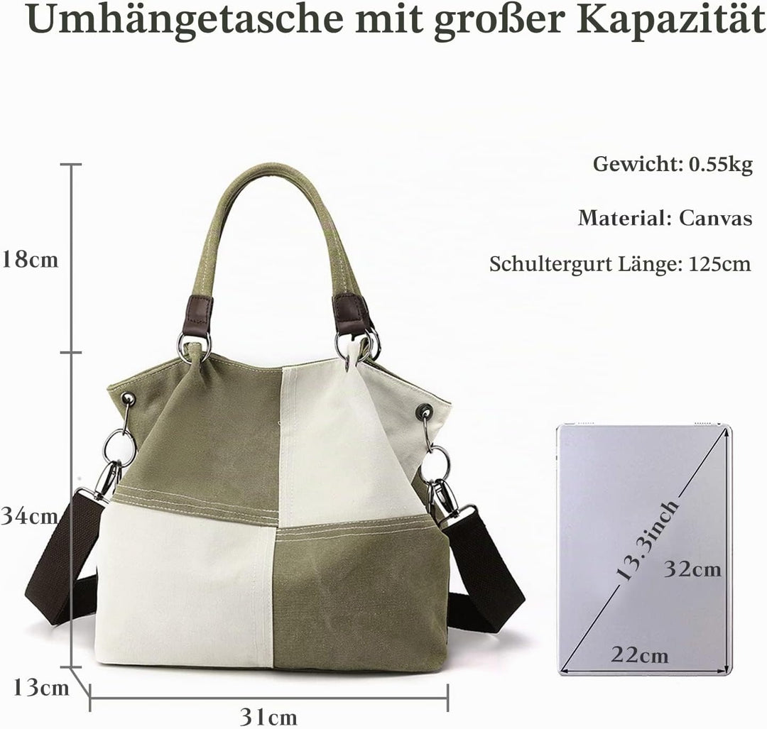 CORIOS Damen Schultertasche Canvas Handtasche Grosse Kapazität Umhängetasche Casual Tragetasche Mult