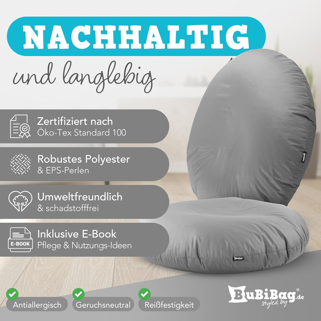 BuBiBag 2in1 Sitzsack L - XXL mit Füllung für Kinder &amp; Erwachsene, Gaming Beanbag &amp; Bodenkissen für