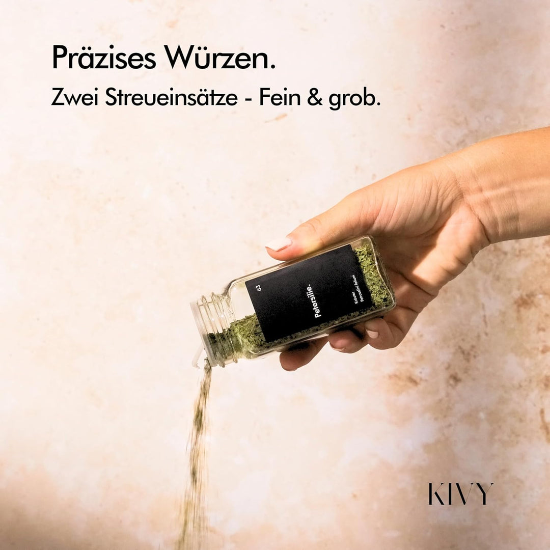 KIVY Gewürzgläser mit Streueinsatz 12er Zusatzset Schwarzer Deckel Zusatzset 12er Schwarz, 12er Schw