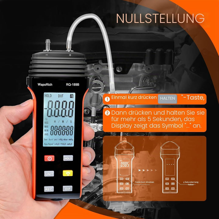 WapoRich Digitales Manometer ±30,00Psi Professionelles Barometer Differenzdruckmessgerät 11 wählbare
