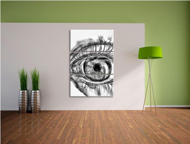 Pixxprint Monocrome, Grünes Auge 3-Teiler Leinwandbild 120x80 Bild auf Leinwand