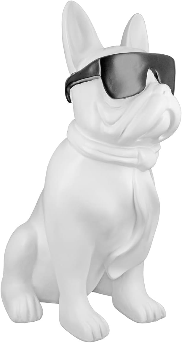 Casablanca Figur Skulptur Hund - Mops sitzend - weiss mit schwarzer Brille - Breite 29 cm Höhe 35 cm
