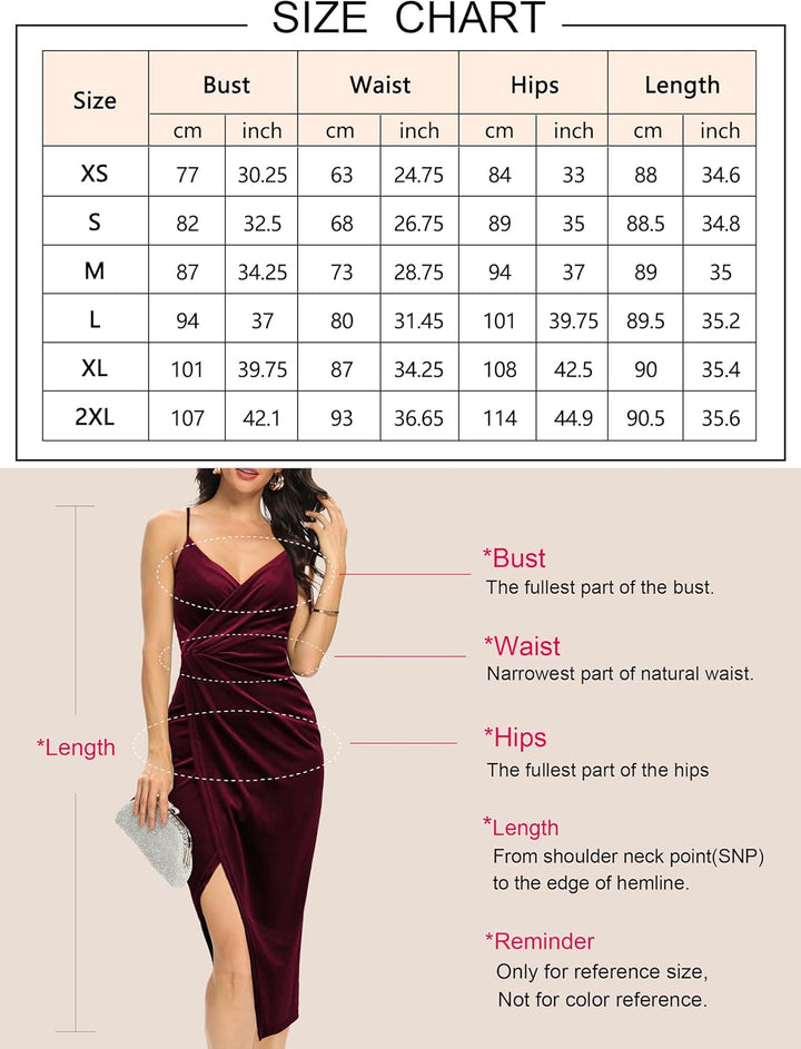 Missufe Damen Midikleid Cocktailkleid Wickelkleid Sommerkleid Partykleid Festliche Elegant Bodycon H