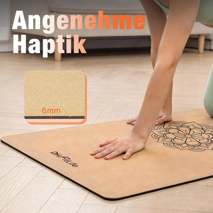 DH FitLife Kork Yogamatte rutschfest aus Naturkautschuk | sofort einsatzbereit | Leicht zu reinigen