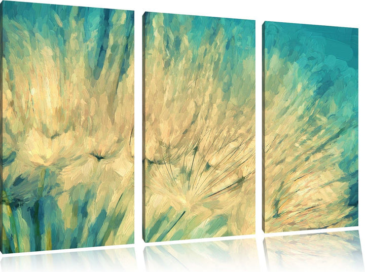 Pixxprint Pusteblume / 3-Teilig/Gesamtmass 120cm Leinwandbild bespannt auf Holzrahmen/Wandbild Kunst