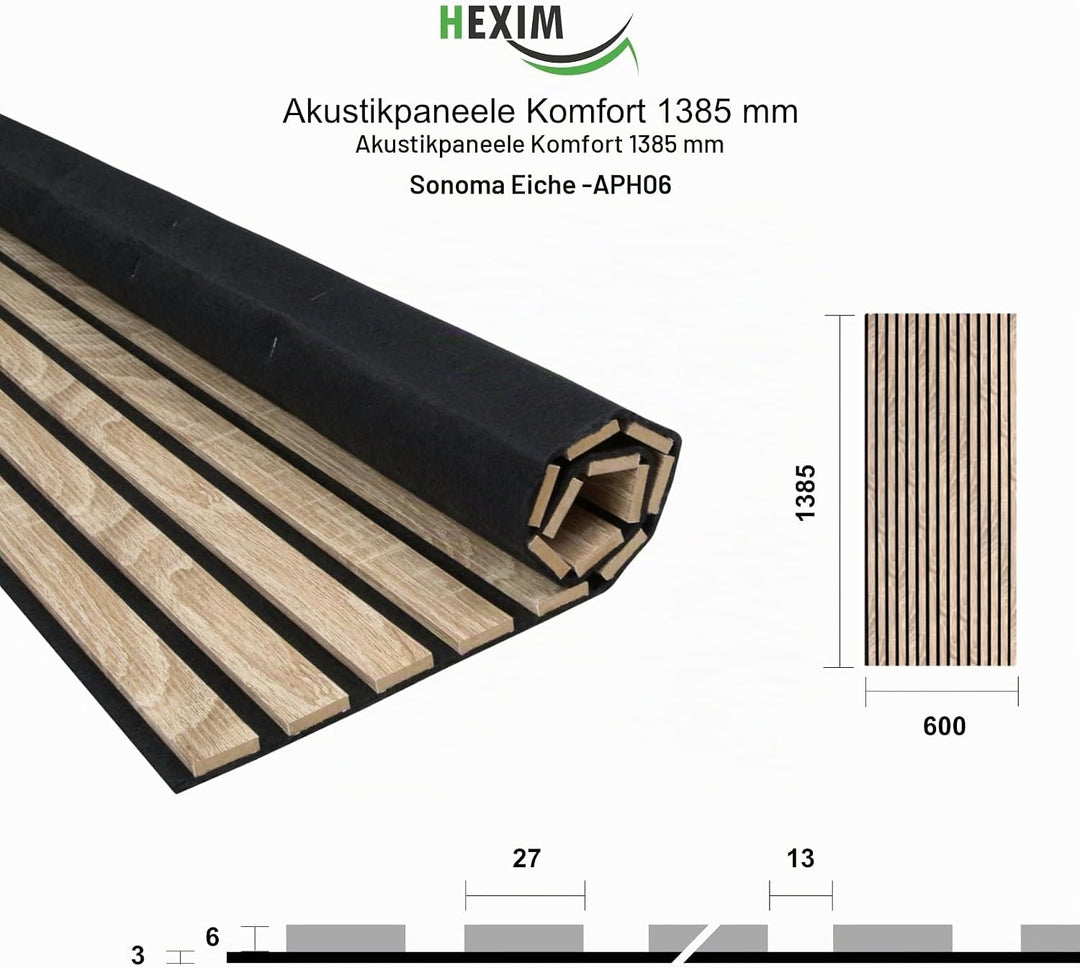 HEXIM Akustikpaneele 4 Stück 138,5x60cm Holz Comfort - flexible Holzpaneele Platten Lamellenwand Hol