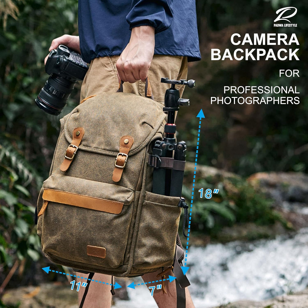 Padwa Lifestyle Kamerarucksack - Gewachstem Memory Canvas mit 16“ Laptop-/Objektivfach und Stativfac