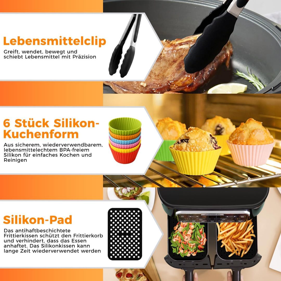 17PCS Zubehör Heissluftfritteuse für Ninja Foodi AF400EU AF300EU AF500EU, 7.6L-9.5L und meisten Dual