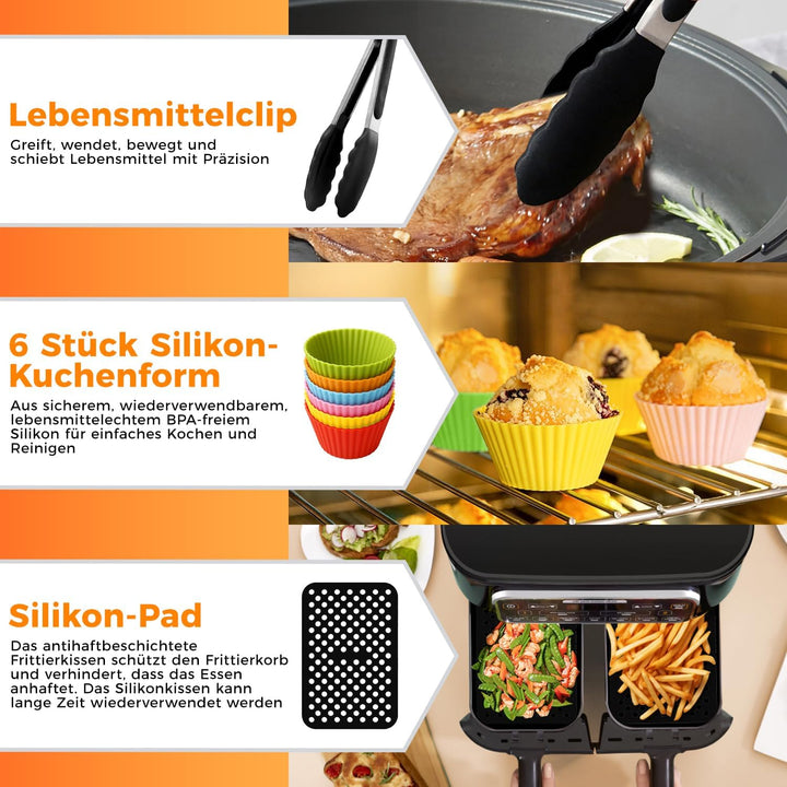 17PCS Zubehör Heissluftfritteuse für Ninja Foodi AF400EU AF300EU AF500EU, 7.6L-9.5L und meisten Dual