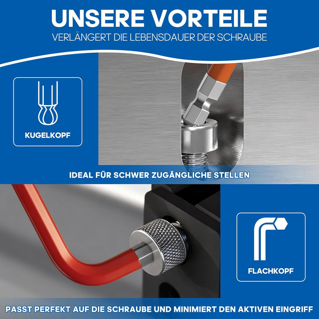 13 Stück Innensechskantschlüssel Satz mit Kugelkopf - 1,27-10 mm Imbusschlüssel Satz aus Cr-V-Stahl