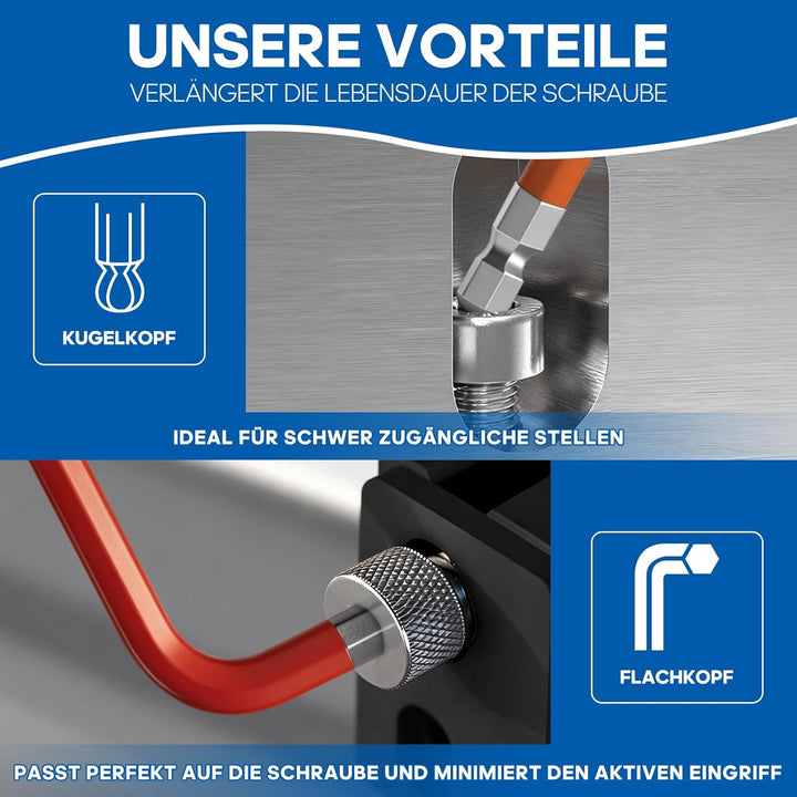 13 Stück Innensechskantschlüssel Satz mit Kugelkopf - 1,27-10 mm Imbusschlüssel Satz aus Cr-V-Stahl