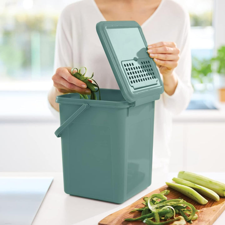 Rotho Bio Komposteimer 9l mit Aktivkohlefilter im Deckel und weiteren Ersatzfilter, Kunststoff (PP)