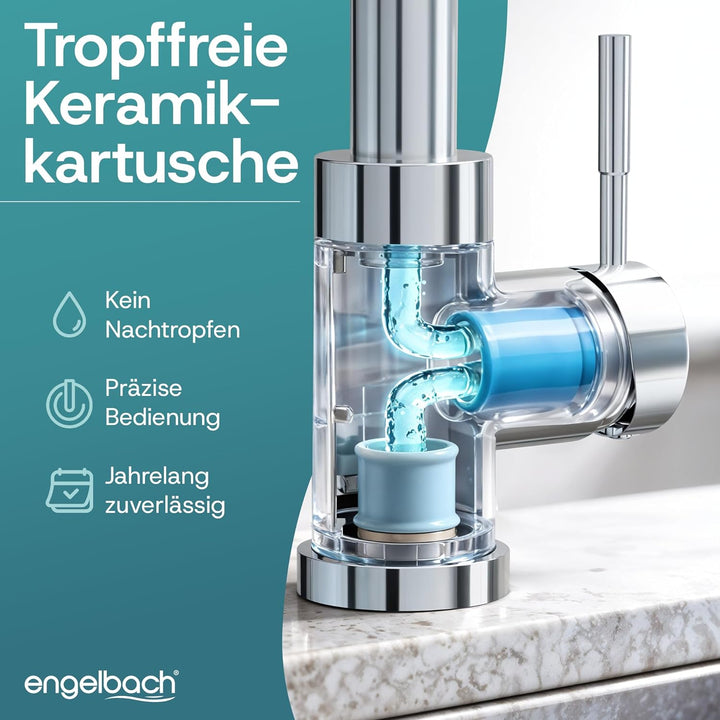 Engelbach® Wasserhahn Küche - ausziehbar & 360 Grad schwenkbar für maximale Reichweite - 304 Edelsta