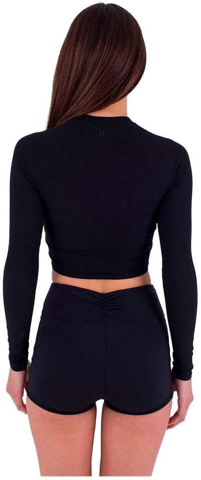 Hurley Damen Max Solid Rib Cropped Cross Yoke Rashguard Rash-Guard-Shirt L Schwarz, L Schwarz