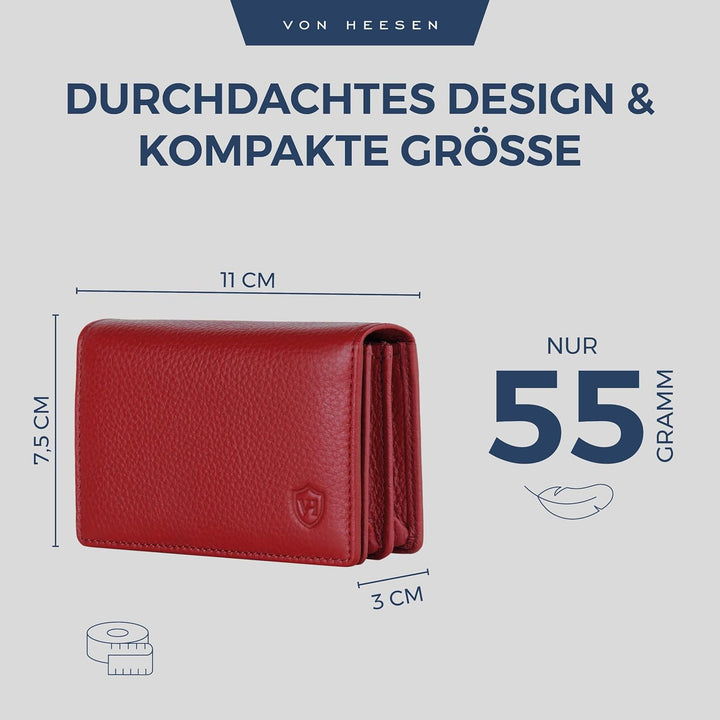VON HEESEN® Visitenkartenetui Leder mit RFID-Schutz - Platz für 50 Visitenkarten - 6 Fächer - Visite