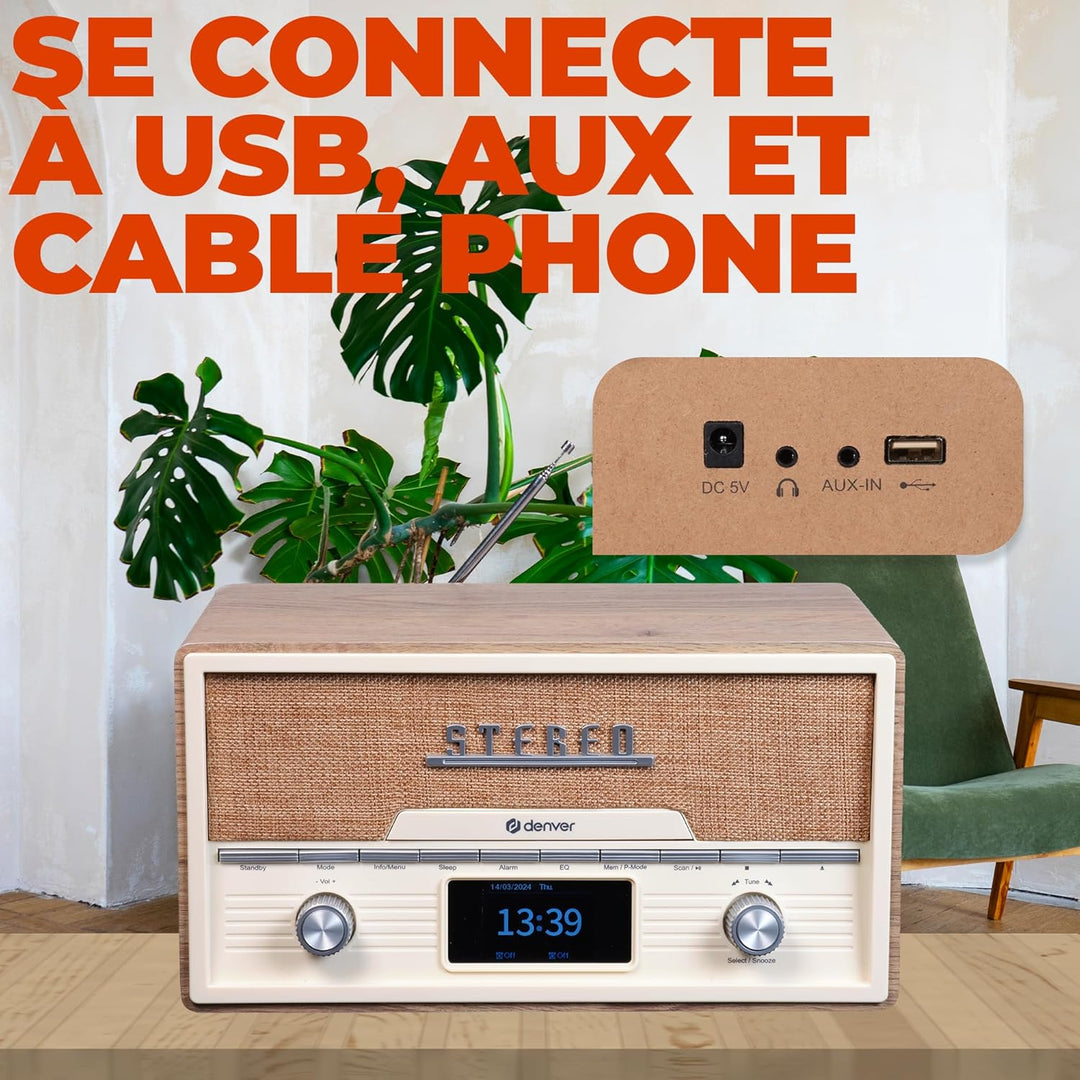 DENVER DAB+/UKW-Radio MDA-525LW, mit CD-Player, Retrostyle, hellbraun