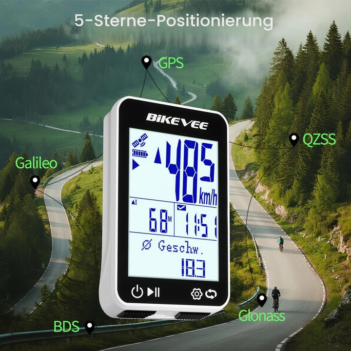 GPS Fahrradcomputer Kabellos IPX7 Wasserdicht 2.4'' FSTN Display 28H Akku Weiss-A【Standardhalterung】