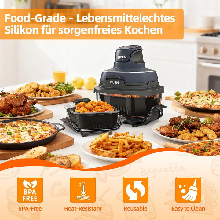 Airfryer Zubehör für Ninja CRISPi FN101EU, 2 Stück Silikonform mit Spritzschutz & Silikonmatten, Hei
