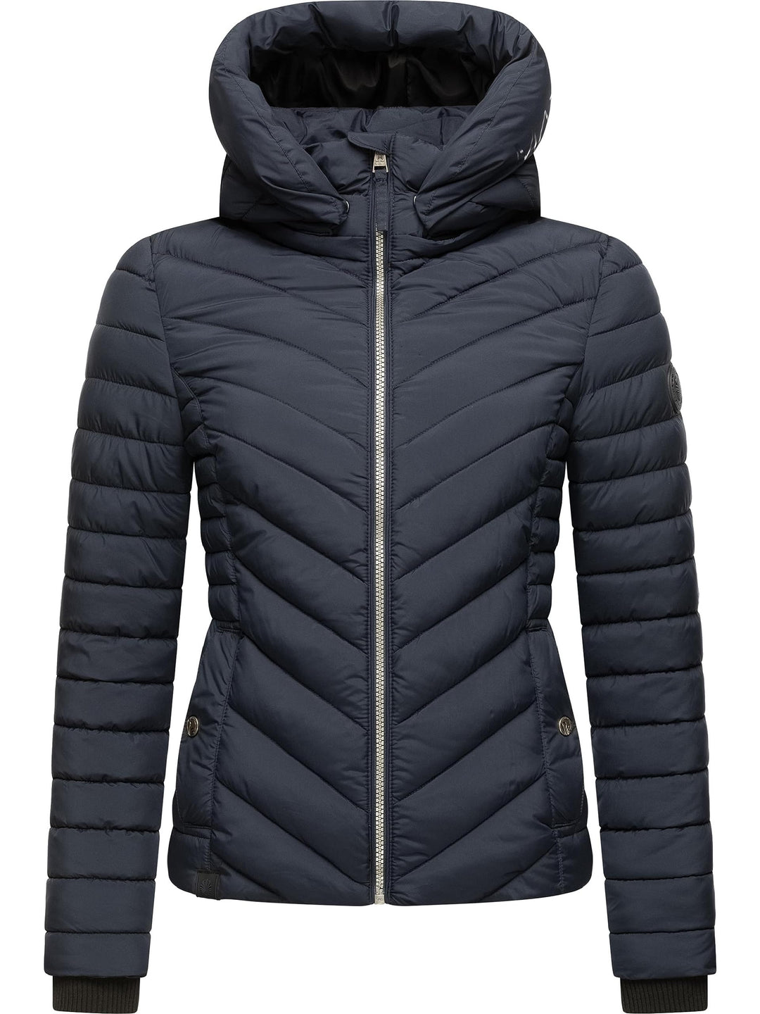 MARIKOO Damen Übergangsjacke leichte Steppjacke kurz mit abnehmbarer Kapuze Kagomee XS-XXL XL Navy,