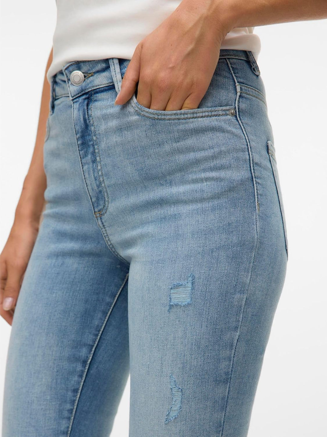 VERO MODA Damen Vmlavender Sl VMA JRS Noos Top XXS / 30L Light Blue Denim, XXS / 30L Light Blue Deni
