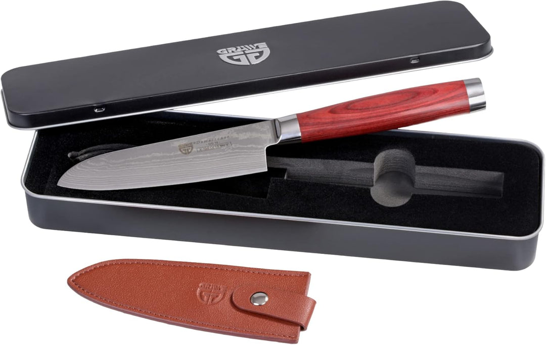 GRÄWE Santokumesser Messerset - 2er Pack, Damastmesser mit Holzgriff, 12 cm & 17 cm Klinge im Set in