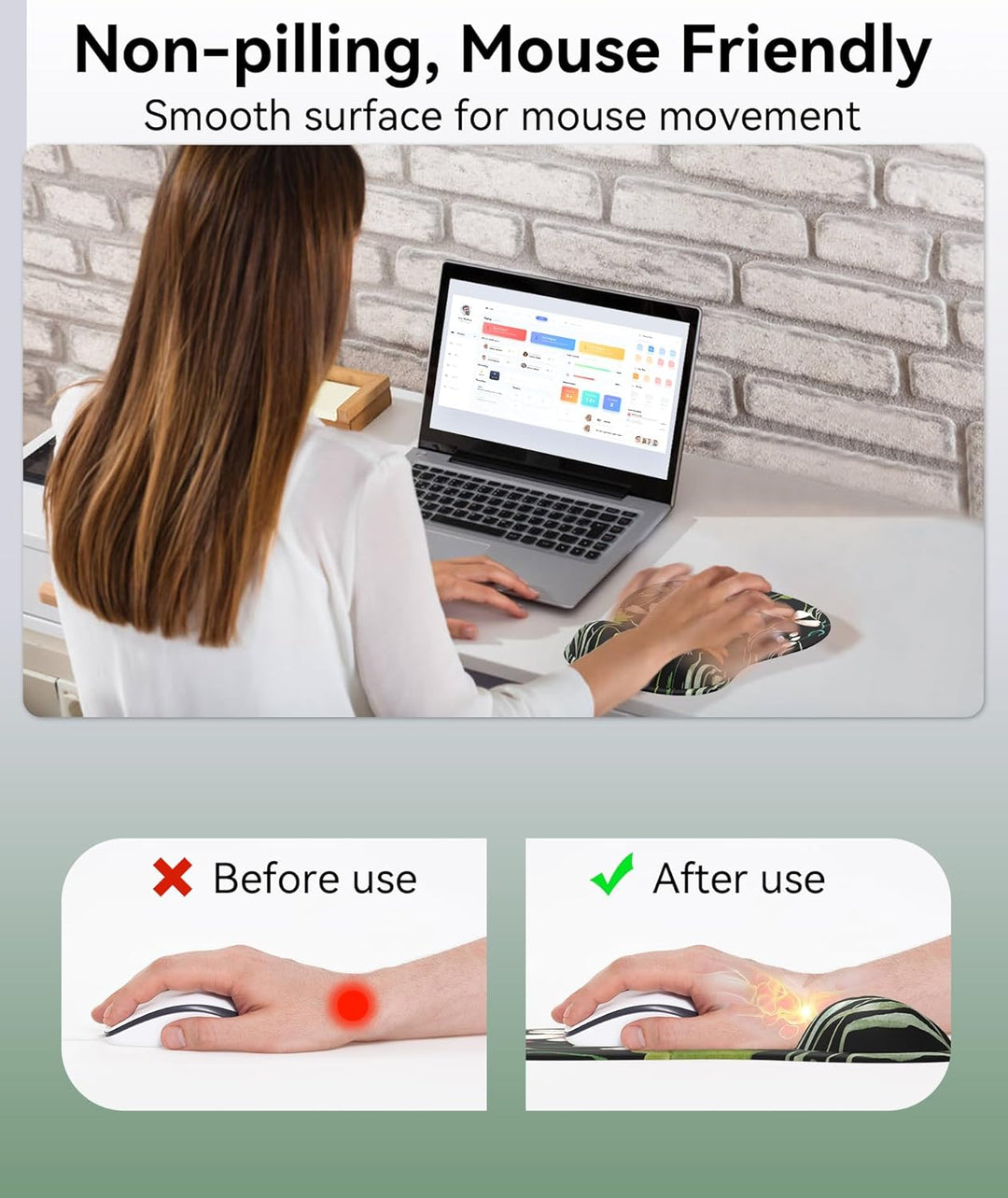 Mauspad mit Gelkissen,Ergonomisches Mousepad mit handauflage mit weichem Gelpolster,Rutschfester Bas