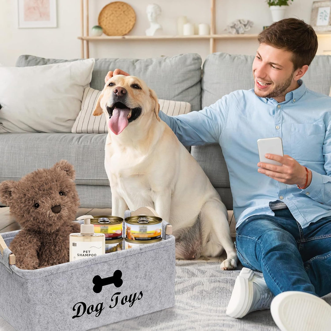 Hundespielzeug Aufbewahrung, Filz Aufbewahrungsbox für Hundespielzeug, 38cm x 25cm x 18cm，Rechteck A