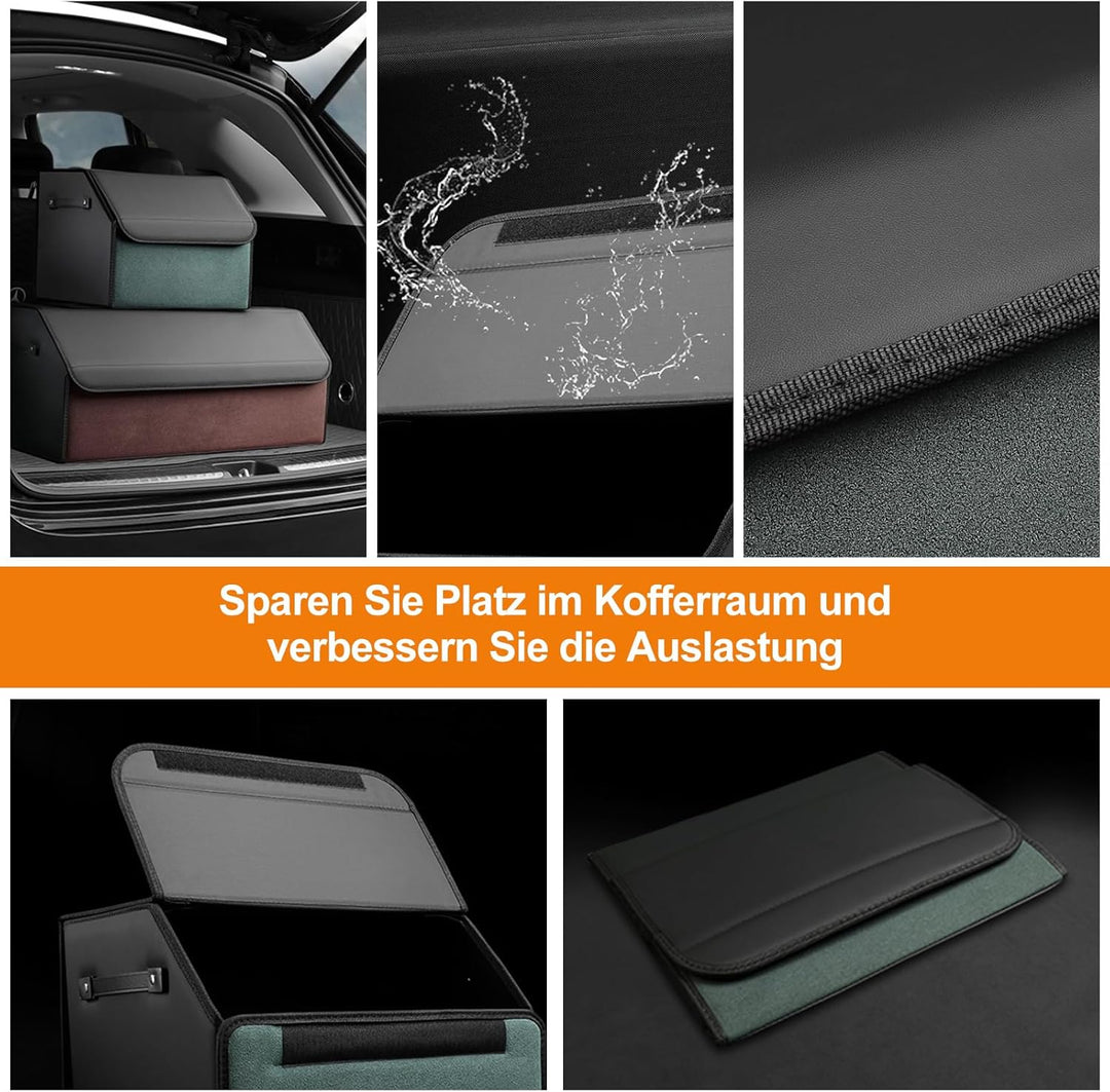 Ergocar Zusammenklappbarer Kofferraum Organizer, PU-Leder und Wildleder Aufbewahrungsbox für Autozub