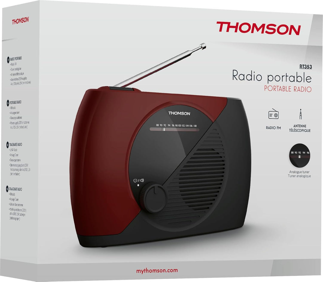 THOMSON Tragbares UKW-Radio, Analog-Tuner, Netz- oder Batteriebetrieb – kompaktes Gerät für Hören an