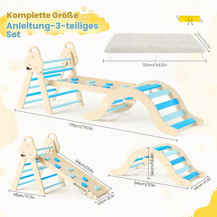 Klettergerüst Indoor,7-in-1 Montessori Indoor Spielset,Stabiles Birkenholz Klettergerüst mit Rutsche