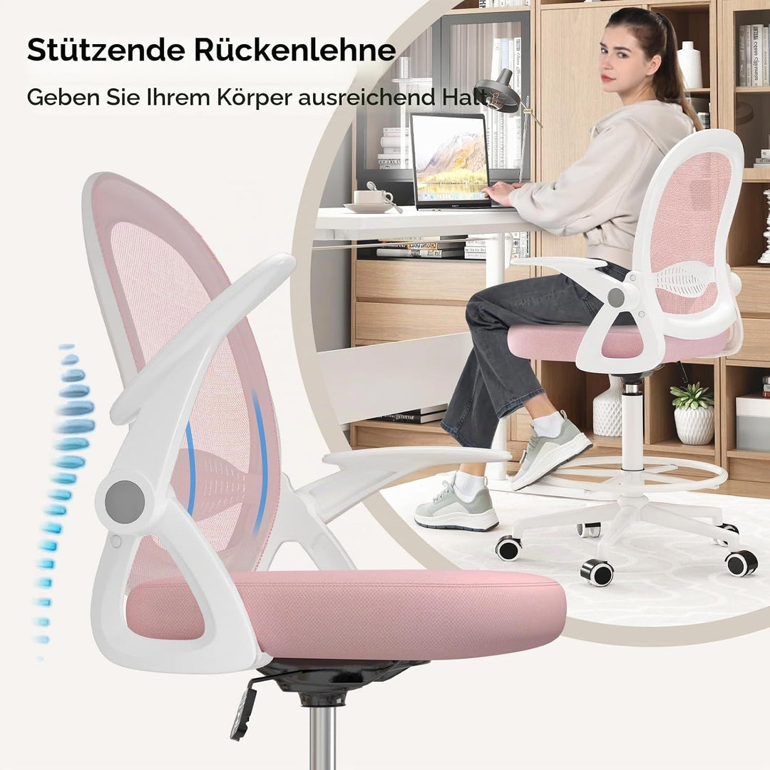 rattantree Ergonomischer Bürostuhl mit Verstellbare Fussstütze Ring, Rosa | Schreibtischstuhl, Höhen