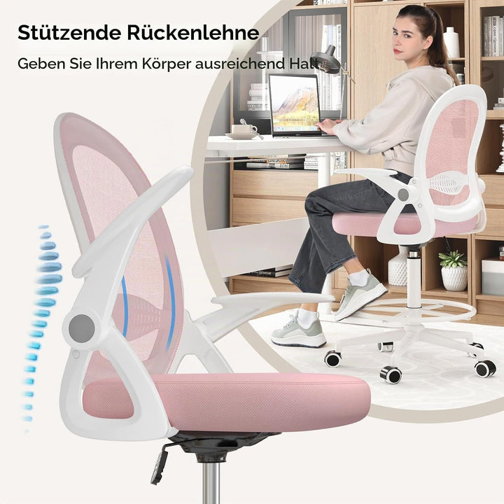 rattantree Ergonomischer Bürostuhl mit Verstellbare Fussstütze Ring, Rosa | Schreibtischstuhl, Höhen