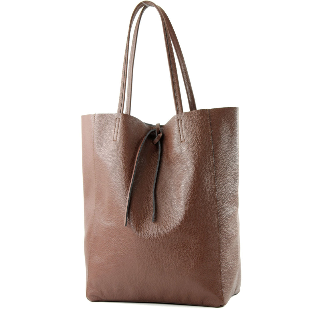 modamoda de - T163 - Ital. Shopper Large mit Innentasche aus Leder Braun2021, Braun2021
