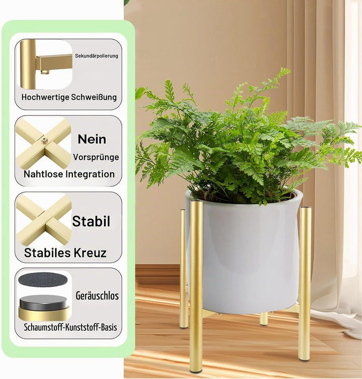 Verstellbarer Pflanzenständer, Blumenständer metall Gold, 21cm-35cm, Blumenhocker Pflanzenregal, Blu